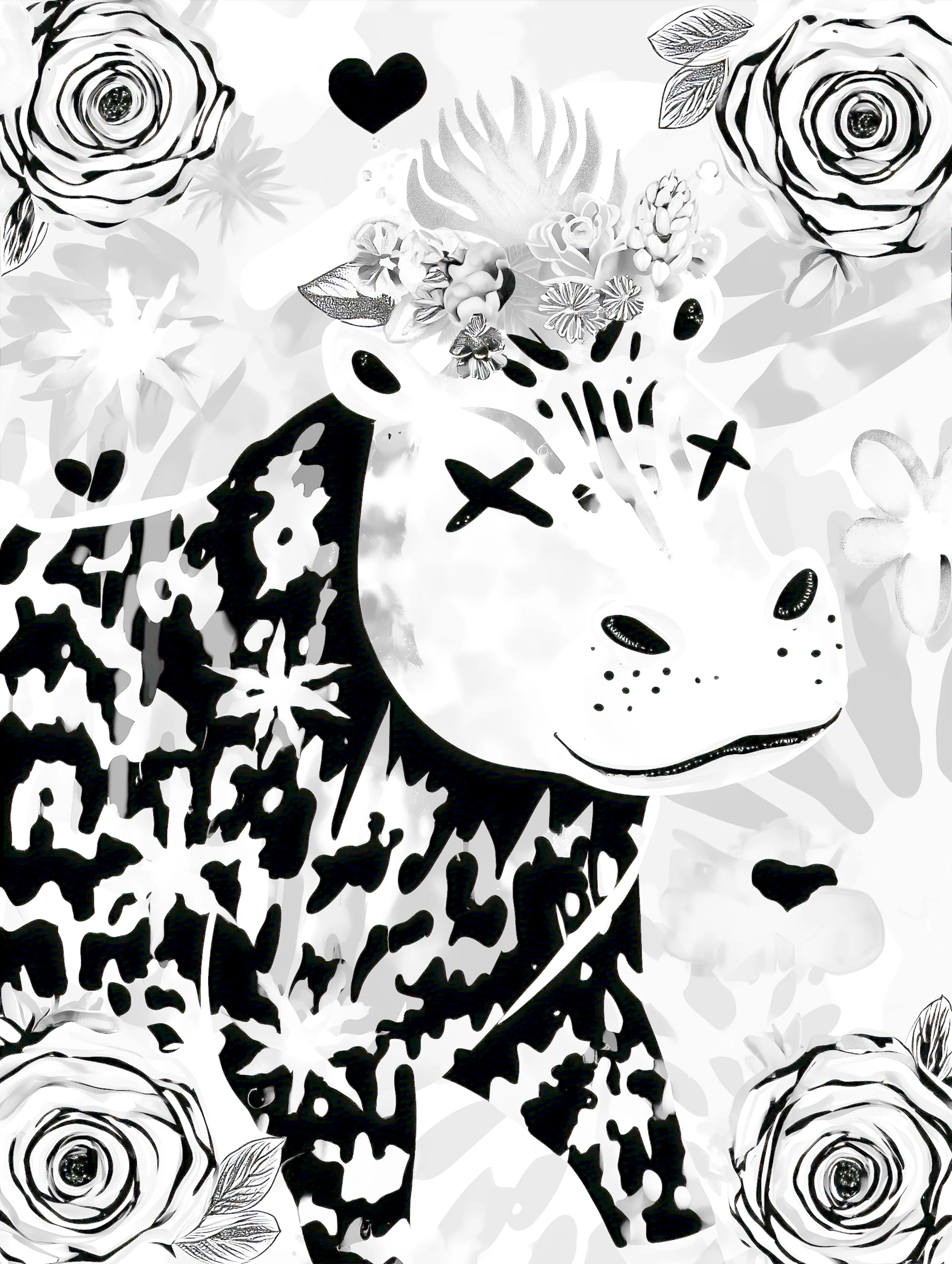 Free printable hippo coloring page featuring x eyes hippo